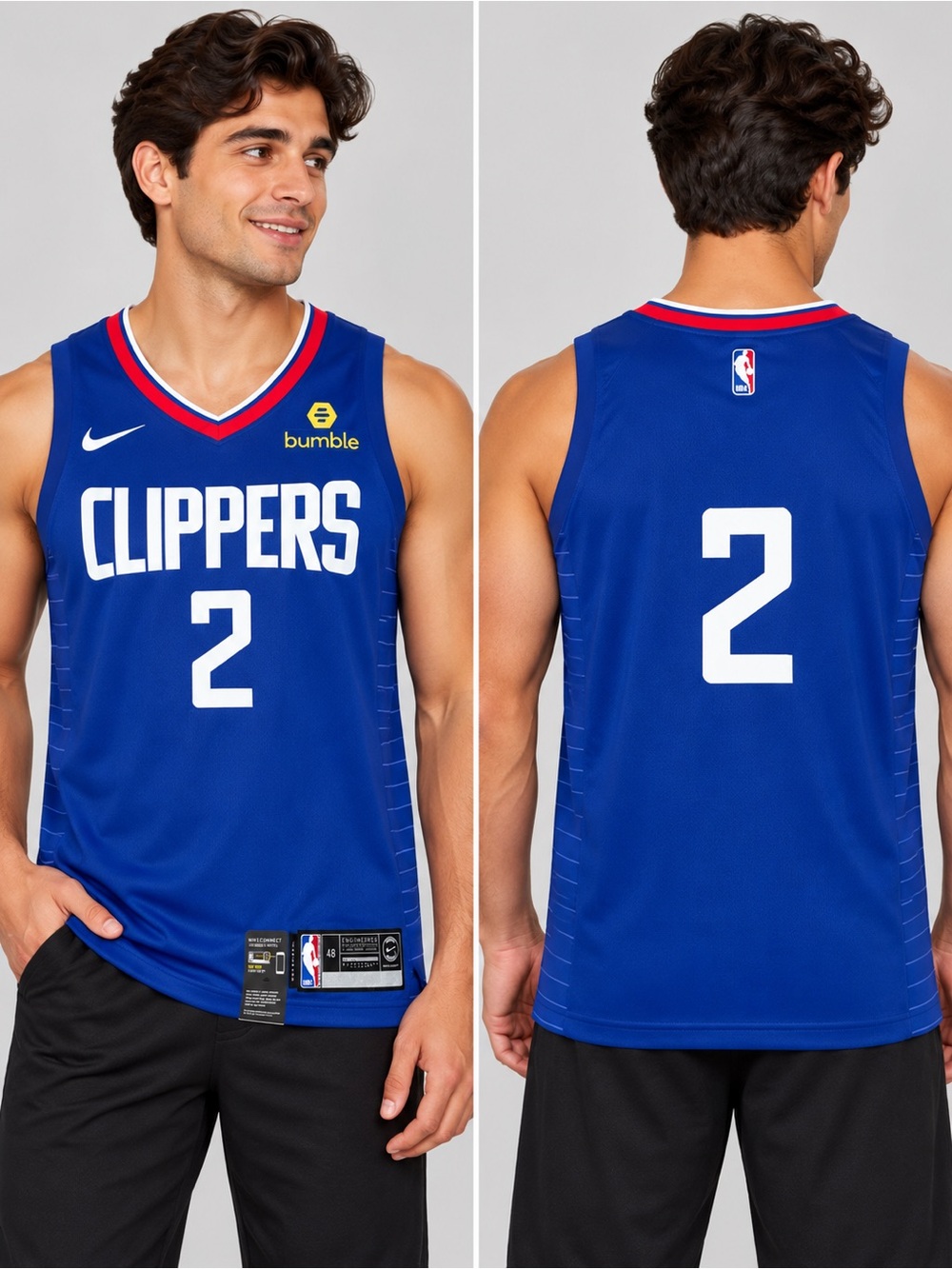 Nike Blue Clippers #2 Basketball Jersey with Red-Trim Neckline